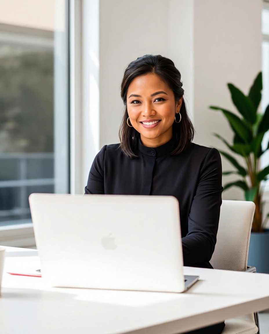 A WorkHub virtual assistant at her desk